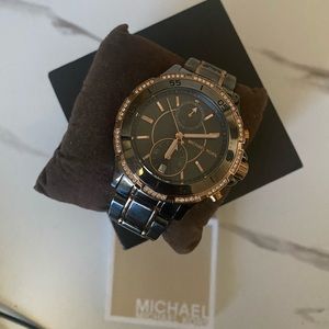 Michael Kors Gunmetal Rose Gold Chronograph Watch.